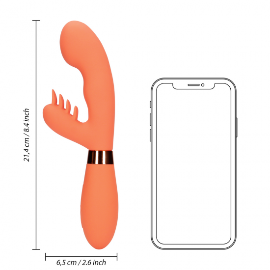 O Vibrador Loveline Rabbit possui 2 motores e 10 modos de vibração, é recarregável e à prova d'água. Feito em silicone ultra macio e ABS é seguro para o corpo, este vibrador foi concebido para incontáveis horas de prazer