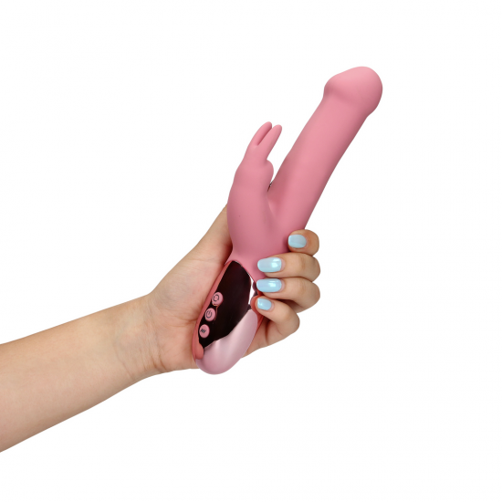 O Vibrador Loveline Rabbit possui 2 motores e 10 modos de vibração, é recarregável e à prova d'água. Possui função de movimento de esferas por baixo do silicone para o estímulo do ponto G e vibração para o clítoris. Feit