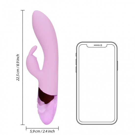 Este vibrador tipo rabbit de silicone ultramacio foi projetado para estimulação simultânea do clitóris e do ponto G, criando orgasmos mistos. Descubra infinitos momentos de prazer com este vibrador Loveline.