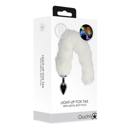 Plug Anal Metalico com Rabo de Raposa Luminoso Branco