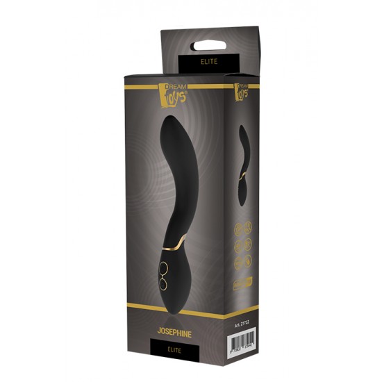 O vibrador Josephine da coleção Elite da Dream Toys é um vibrador preto com detalhes elegantes em dourado. A sua forma curva e cabeça bastante grande e flexível tornam-no ideal para uma estimulação intensamente prazerosa