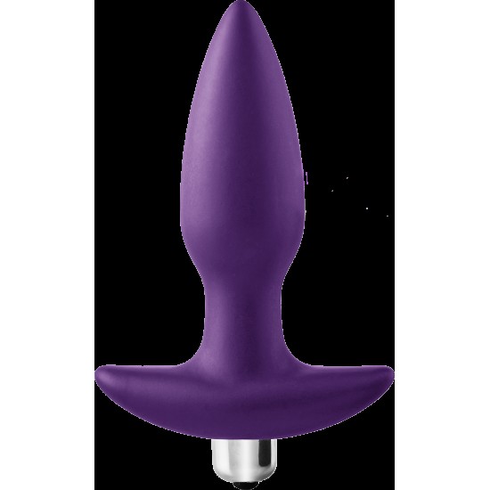 Este plug vibratório Flirts é feito de silicone roxo suave que é macio ao toque. A forma cônica permite fácil inserção. O plugue tem uma base em forma de âncora para garantir que o plugue permaneça no lugar e aumentar a