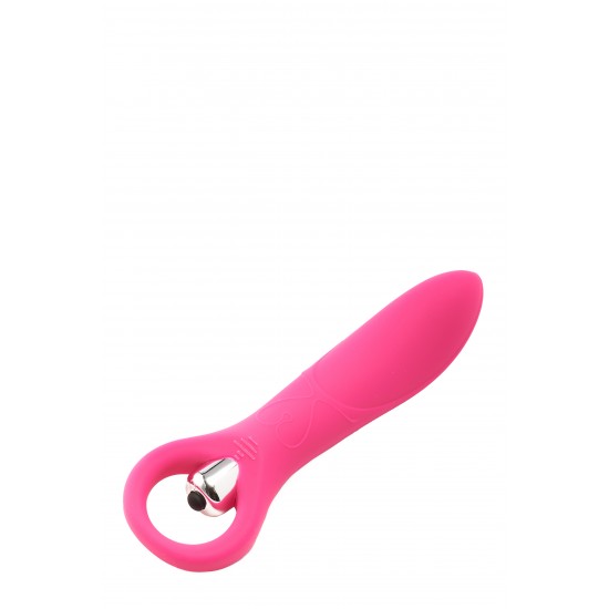 Este vibrador Flirts é feito de silicone rosa suave com um anel na base para facilitar o manuseio. A ponta é ligeiramente curvada para estimulação do ponto G. Com uma bala removível que oferece 10 ritmos de vibração. As