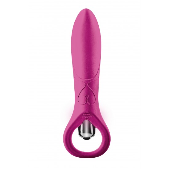 Este vibrador Flirts é feito de silicone rosa suave com um anel na base para facilitar o manuseio. A ponta é ligeiramente curvada para estimulação do ponto G. Com uma bala removível que oferece 10 ritmos de vibração. As