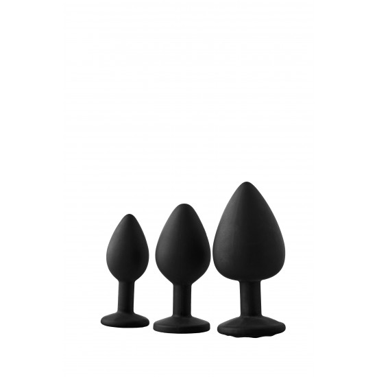 Este kit possui 3 plugues anais em 3 tamanhos. Cada plug é feito de silicone macio ao toque e tem uma pedra preciosa branca brilhante na base. Um conjunto com tamanhos diferentes é perfeito para quem deseja variar os tam