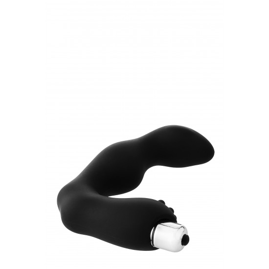 seu massageador de próstata vibratório FantASStic é feito de silicone preto liso e macio ao toque. A extremidade superior tem uma forma curva projetada para alcançar e estimular o ponto P. A extremidade inferior do estim