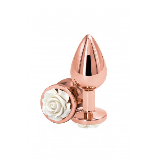 Brinquedo anal leve e cromado projetado para excitação visual e sensual. Feito de alumínio leve e moldado para penetração sem esforço, este plug anal seguro para o corpo tem uma bela decoração de rosas na base. Adequado