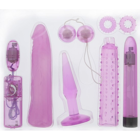 "Mystic Treasures"-Kit de 8 acessórios ao serviço do casal. Funciona com 4 pilhas AA (não incluidas). Este kit contem: 1 ovo vibrante, 2 aneis de erecção, 1 plug anal, 2 capas de vibrador em silicone, 1 bolas chinesas e