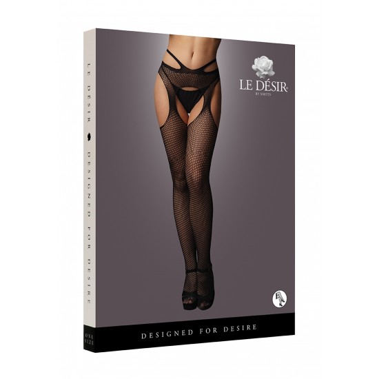 Suspender pantyhose with strappy waist - Black - O/S