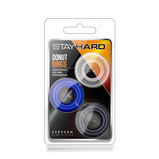 Os anéis para pénis Stay Hard Donut apresentam-se em três cores diferentes e são feitos a partir do seu material favorito, super flexível e seguro para o corpo, TPE.Estenda o tempo dos seus momentos íntimos e escreva o s