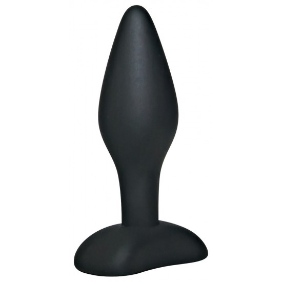 Black anal plug with tapered tip. Silky surface for frictionless stimulations. With a large base. Total length: approx. 9 cm, penetration depth: 7 cm, approx. 1 - 2.6 cm diameter. Material: silicone.