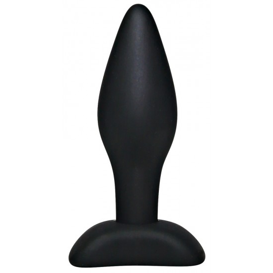 Black anal plug with tapered tip. Silky surface for frictionless stimulations. With a large base. Total length: approx. 9 cm, penetration depth: 7 cm, approx. 1 - 2.6 cm diameter. Material: silicone.