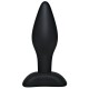 Black anal plug with tapered tip. Silky surface for frictionless stimulations. With a large base. Total length: approx. 9 cm, penetration depth: 7 cm, approx. 1 - 2.6 cm diameter. Material: silicone.