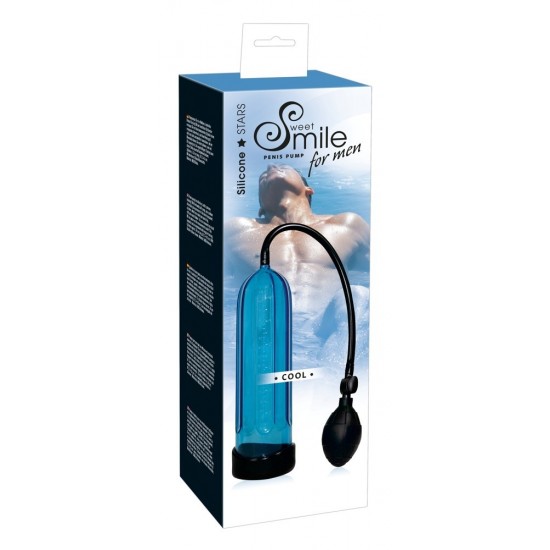 Blue-transparent penis pump with measuring scale to control your results. Create low-pressure by squeezing the handy bulb. Tube size: approx. 24 cm, 3,7-4,5 cm diameter. Includes a flexible silicone sleeve. Material: ABS