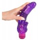 Purple-coloured vibrator made from silicone-like material (TPE) with clitoral stimulation-flames on the shaft. 23 cm long, Ø 3.5 cm - 4.5 cm. Infinitely adjustable. Free of phthalates according to EU regulation REACH.