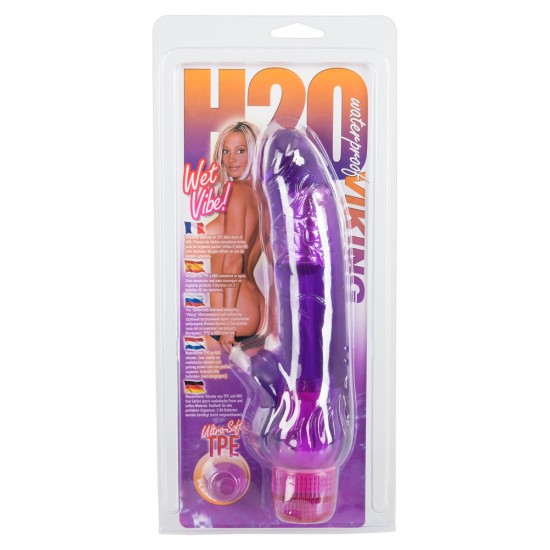 Purple-coloured vibrator made from silicone-like material (TPE) with clitoral stimulation-flames on the shaft. 23 cm long, Ø 3.5 cm - 4.5 cm. Infinitely adjustable. Free of phthalates according to EU regulation REACH.