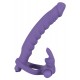 Anel peniano com dildo e coelhinho do clitórisPara dupla penetraçãoVibro-bala removívelSilicone com textura Soft Touch Duplique o prazer!Dildo Strap-on com vibração para ELE e um anel peniano incluindo um estimulador de