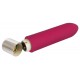 Berry-coloured mini vibrator with 10 vibration modes at the push of a button. It can be recharged with the included USB cable. Complete length 9.6 cm, insertion depth 7.6 cm, Ø 2 cm. Material: silicone with a polyurethan