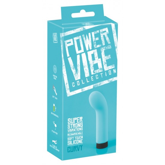 Turquoise, G-spot vibrator in a straight shape with a curved, thick head. With 10 powerful vibration modes at the push of a button. It can be recharged with the included USB cable. Complete length 12 cm, insertion depth