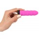 Straight pink vibrator with a wavy shaft. 10 powerful vibration modes at the push of a button. It can be recharged with the included USB cable. Complete length 9.7 cm, insertion depth 8 cm, Ø 2.3-2.6 cm. Material: silico