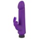 Straight purple vibrator with a tip in the shape of glans and a rabbit-shaped clit tickler with flexible ears. With 10 powerful vibration modes at the push of a button. It can be recharged with the included USB cable. Co