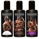 3-piece massage oil value set. Caring premium quality oils with stimulating scents and long-lasting gliding properties. Water soluble. Three 50 ml bottles: 1 Magoon Musk, 1 Magoon Indian Love Oil, 1 Magoon Jasmine.