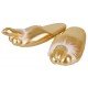 Gold-toned penis slippers made from a fluffy material with a penis and testicles shoe tip. One size fits most (approx. size: from 37 to 43/ European shoe sizing).