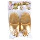 Gold-toned penis slippers made from a fluffy material with a penis and testicles shoe tip. One size fits most (approx. size: from 37 to 43/ European shoe sizing).