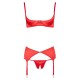 Set made up of a shelf bra, suspender belt and string. Underwired shelf bra with padded cups, a hook-fastener at the back and adjustable straps. The suspender belt has four adjustable suspender straps and a fastener at t