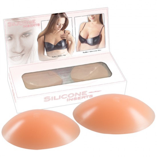 2 anatomically shaped silicone pads: your breasts will appear 1-2 cups bigger than before. Each one is stored inside a box. Skin-toned.