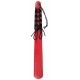 Red slim-line paddle with one slightly padded side for a softer starting stroke. Features a tied suede cuff designed to provide a better grip and a fancy bondage look. Full size: 24 cm long, 3.5-5 cm wide. Material: Spli