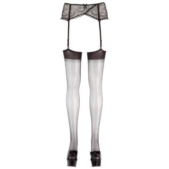 Stockings with a Cuban heel and seam! The stockings can be attached to suspender straps. Black. Oeko-Tex certified. 15 denier. 93% polyamide, 7% elastane.